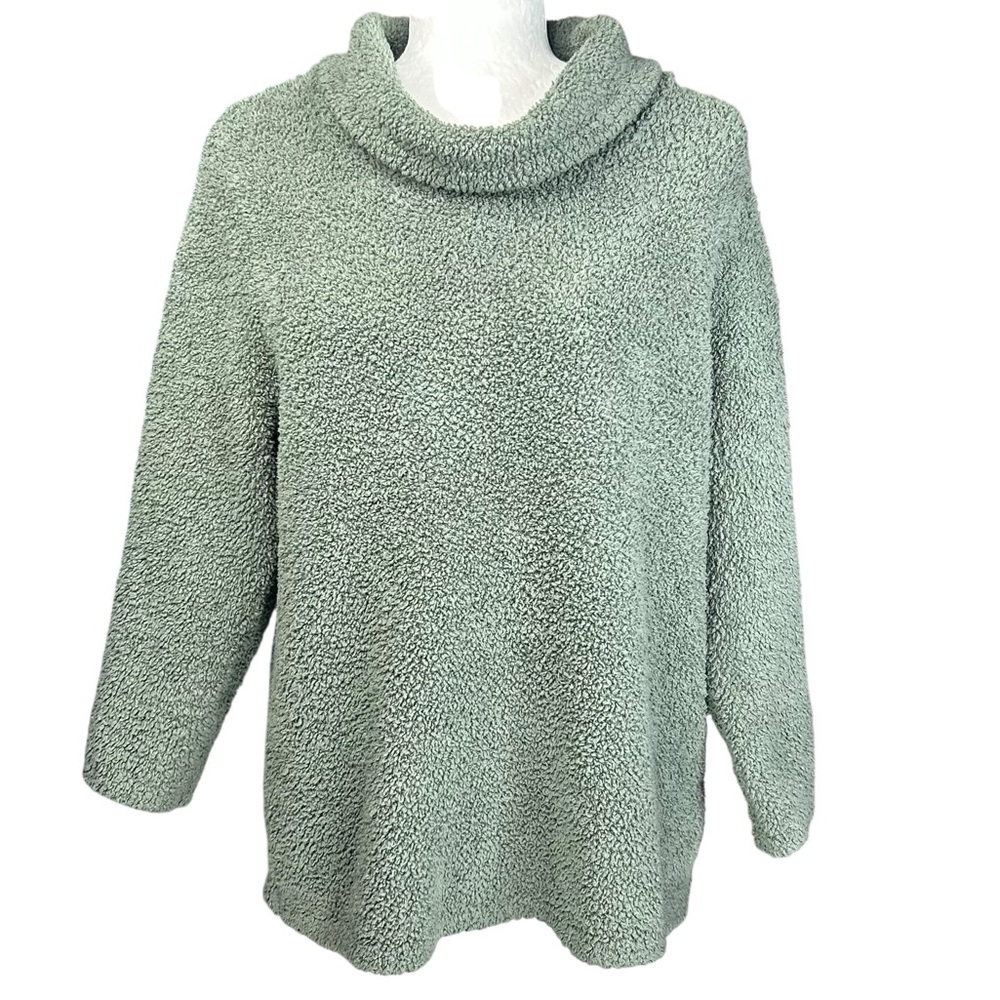 Barefoot Dreams Cowl Neck Boxy Sweater M CozyChic Moss Green Spring Comfy